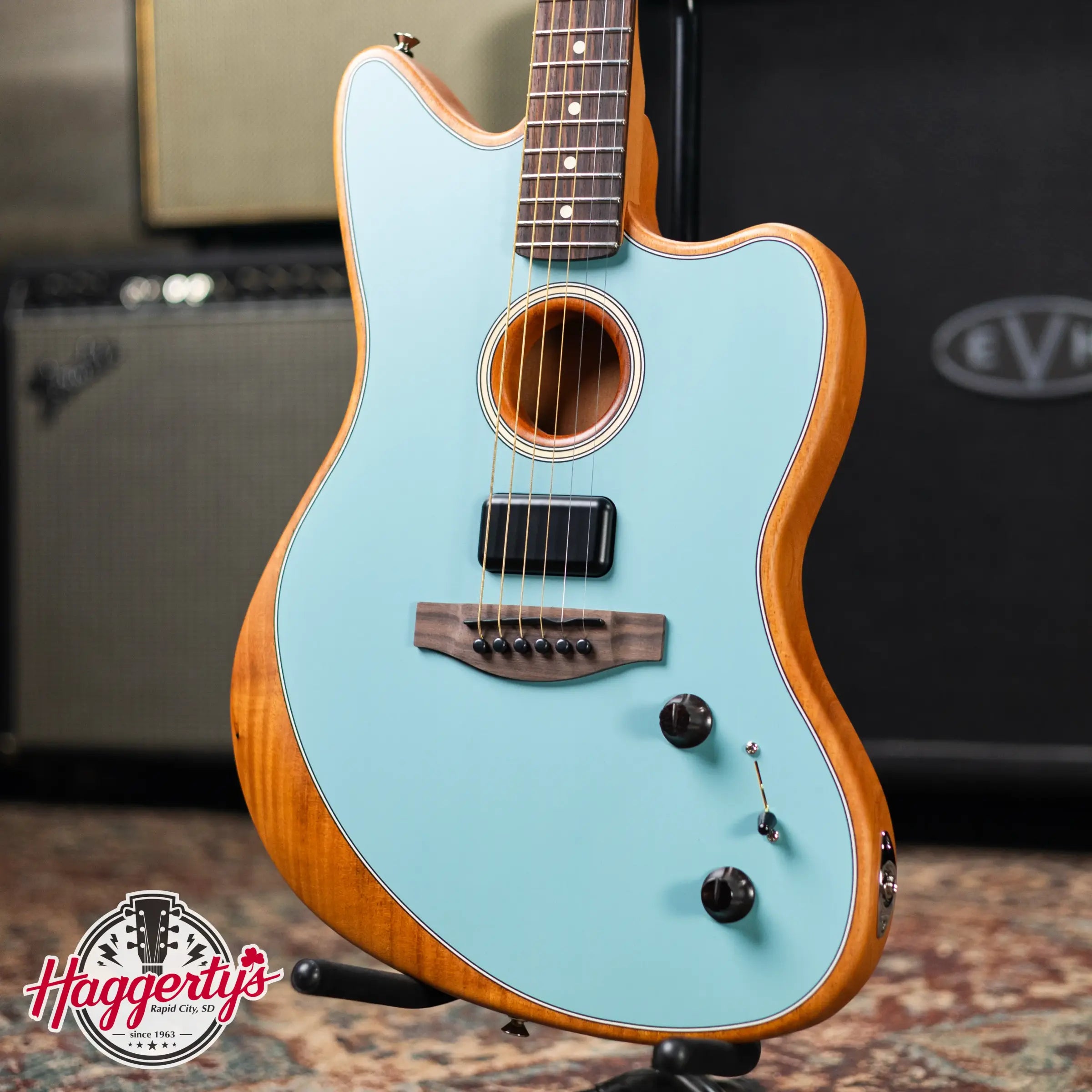 Fender Acoustasonic Player Jazzmaster, Rosewood Fingerboard - Ice Blue with Deluxe Gig Bag