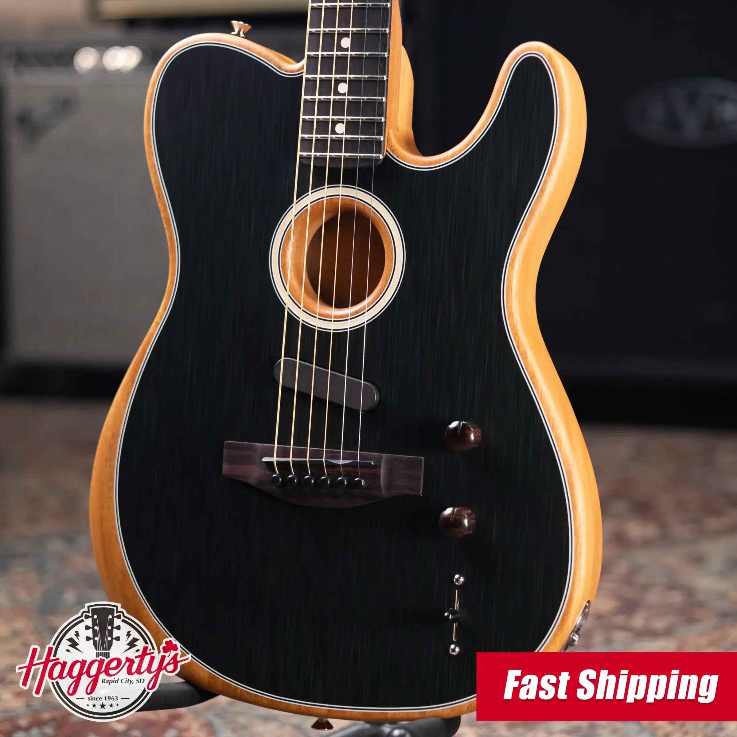Fender Acoustasonic Player Telecaster Electric Guitar - Brushed Black with Structured Gig Bag