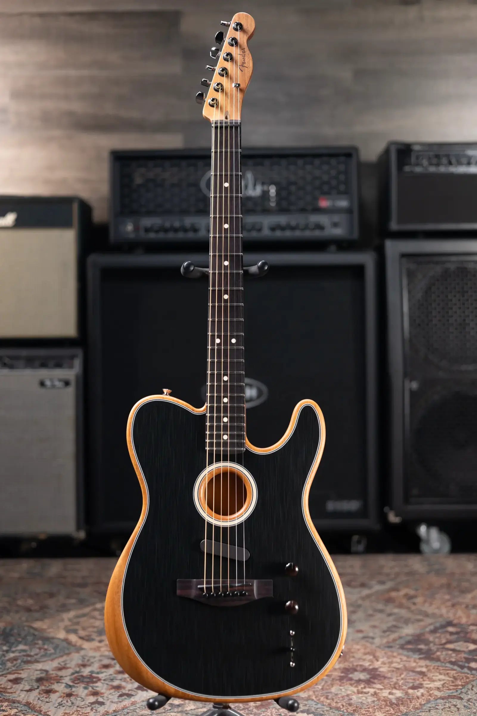 Fender Acoustasonic Player Telecaster Electric Guitar - Brushed Black with Structured Gig Bag