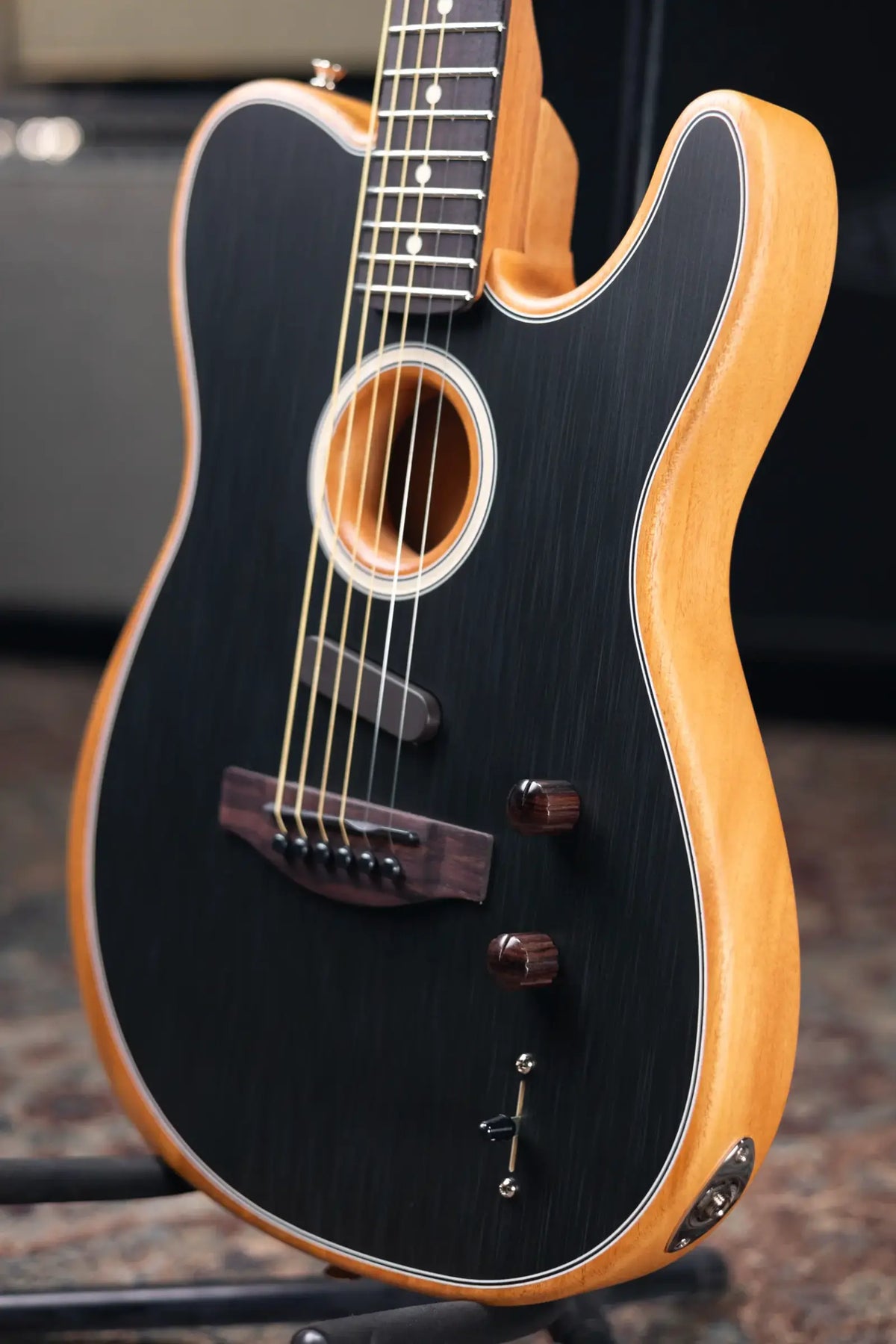 Fender Acoustasonic Player Telecaster Electric Guitar - Brushed Black with Structured Gig Bag