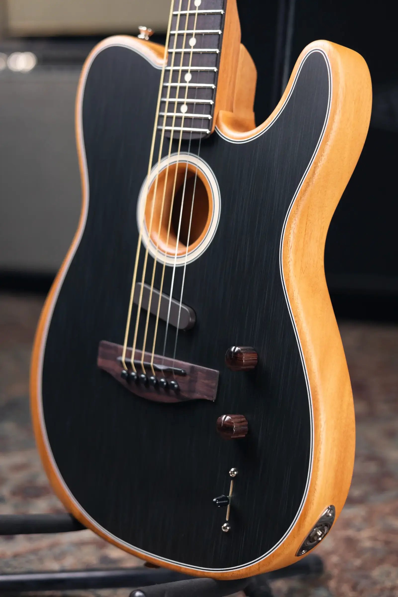 Fender Acoustasonic Player Telecaster Electric Guitar - Brushed Black with Structured Gig Bag