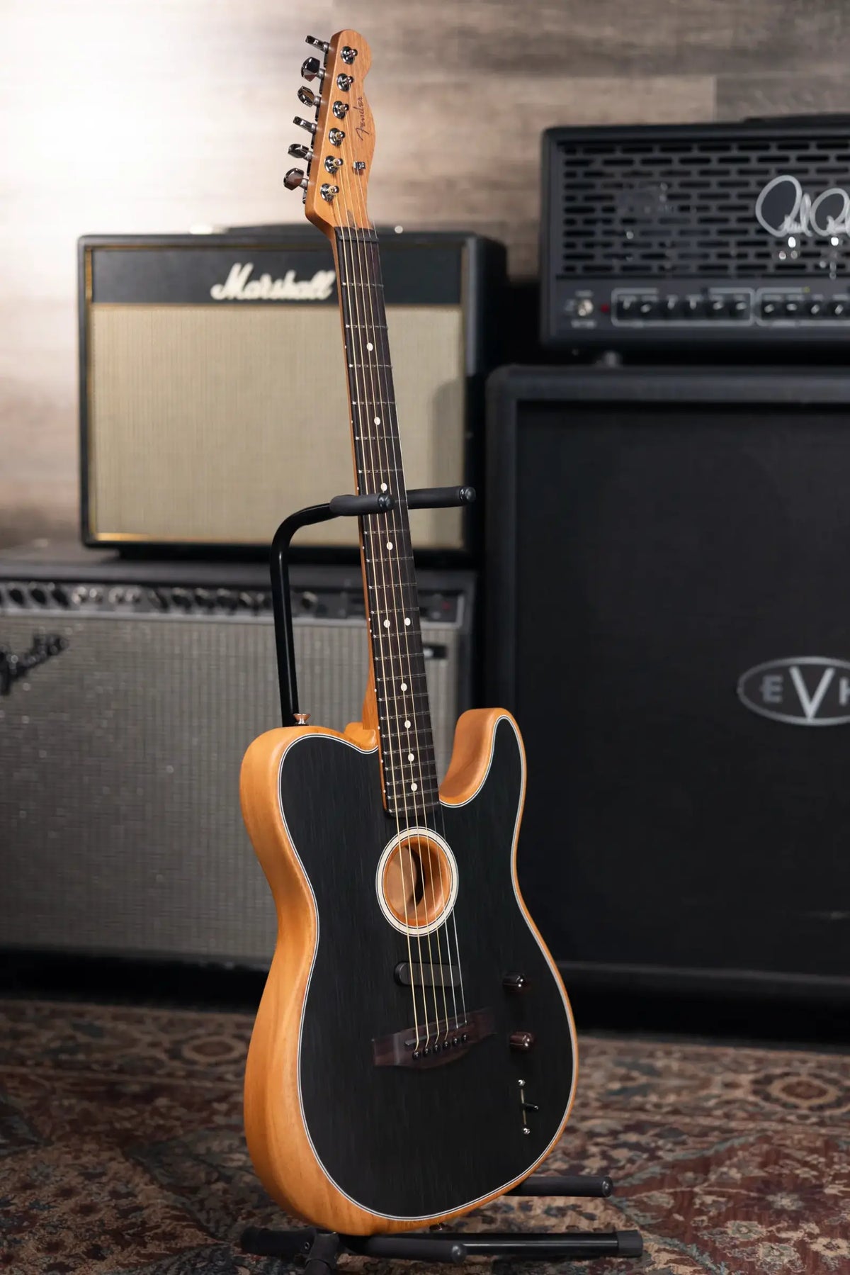 Fender Acoustasonic Player Telecaster Electric Guitar - Brushed Black with Structured Gig Bag