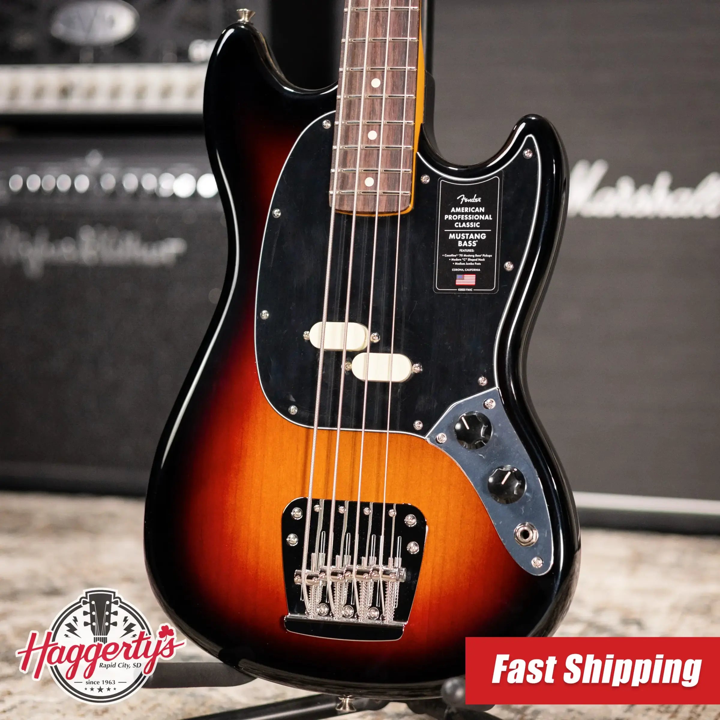 Fender American Professional Classic Mustang Bass - 3-Color Sunburst with Gig Bag
