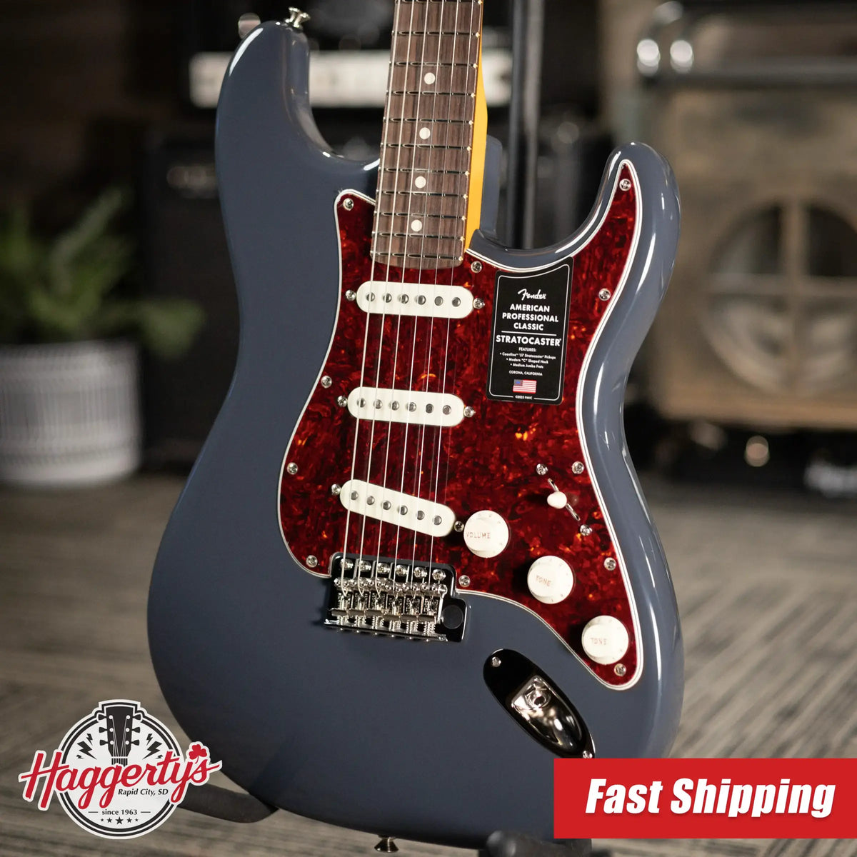 Fender American Professional Classic Stratocaster Electric Guitar - Faded Black with Gig Bag - Demo
