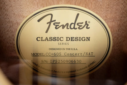 Fender CC-60S Solid Top Concert Acoustic Guitar Natural