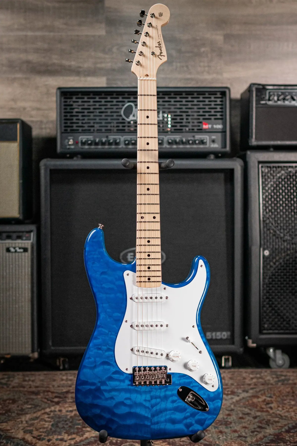 Fender Custom Shop 1955 Stratocaster Electric Guitar - Quilted Sapphire Blue Transparent with Hardshell Case