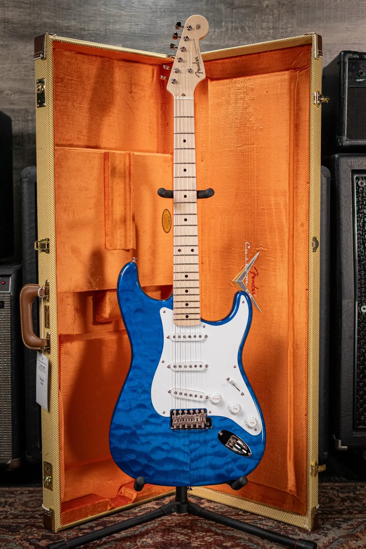 Fender Custom Shop 1955 Stratocaster Electric Guitar - Quilted Sapphire Blue Transparent with Hardshell Case