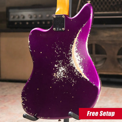 Fender Custom Shop 1965 Jaguar Heavy Relic Electric Guitar - Faded Purple Metallic with Hardshell Case