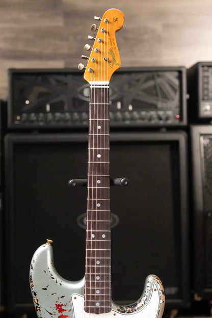 Fender Custom Shop 1965 Stratocaster Super Heavy Relic Electric Guitar - Super Faded Aged Firemist Silver over 3-Color Sunburst with Hardshell Case
