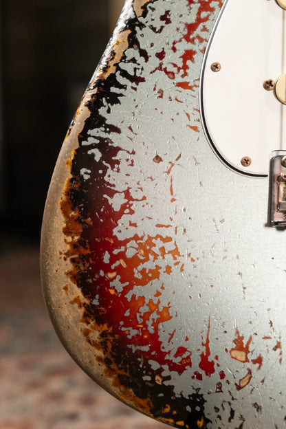 Fender Custom Shop 1965 Stratocaster Super Heavy Relic Electric Guitar - Super Faded Aged Firemist Silver over 3-Color Sunburst with Hardshell Case