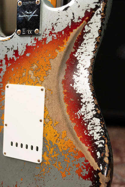 Fender Custom Shop 1965 Stratocaster Super Heavy Relic Electric Guitar - Super Faded Aged Firemist Silver over 3-Color Sunburst with Hardshell Case