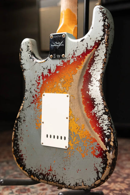 Fender Custom Shop 1965 Stratocaster Super Heavy Relic Electric Guitar - Super Faded Aged Firemist Silver over 3-Color Sunburst with Hardshell Case