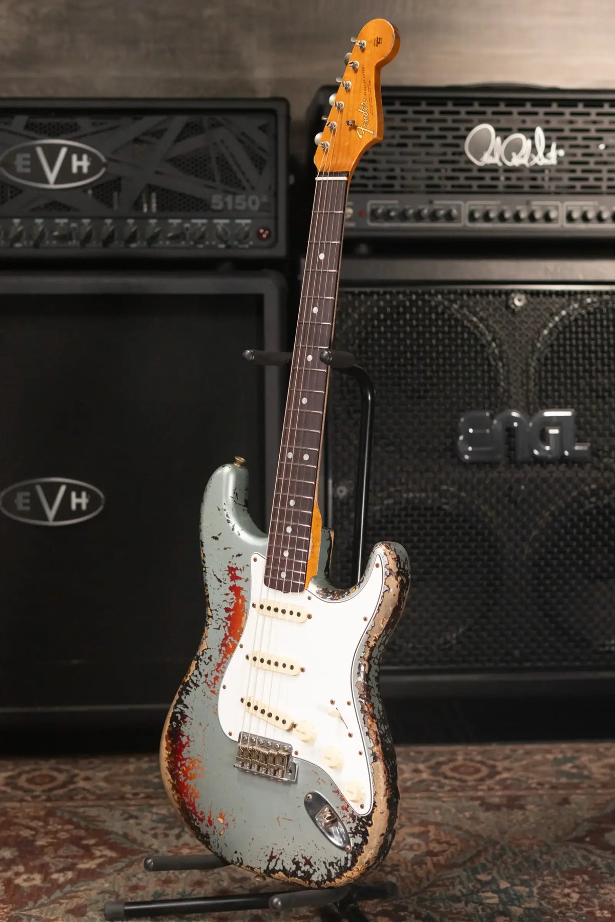 Fender Custom Shop 1965 Stratocaster Super Heavy Relic Electric Guitar - Super Faded Aged Firemist Silver over 3-Color Sunburst with Hardshell Case