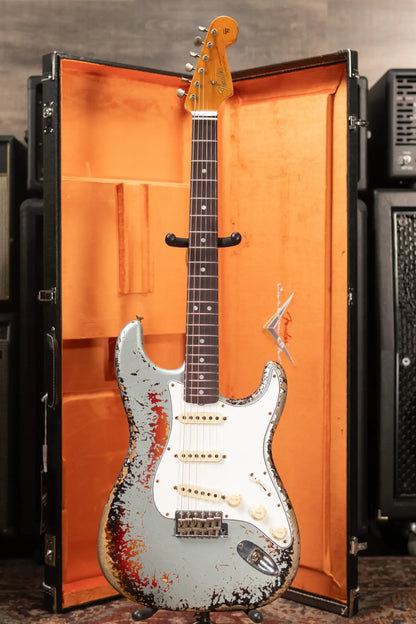 Fender Custom Shop 1965 Stratocaster Super Heavy Relic Electric Guitar - Super Faded Aged Firemist Silver over 3-Color Sunburst with Hardshell Case