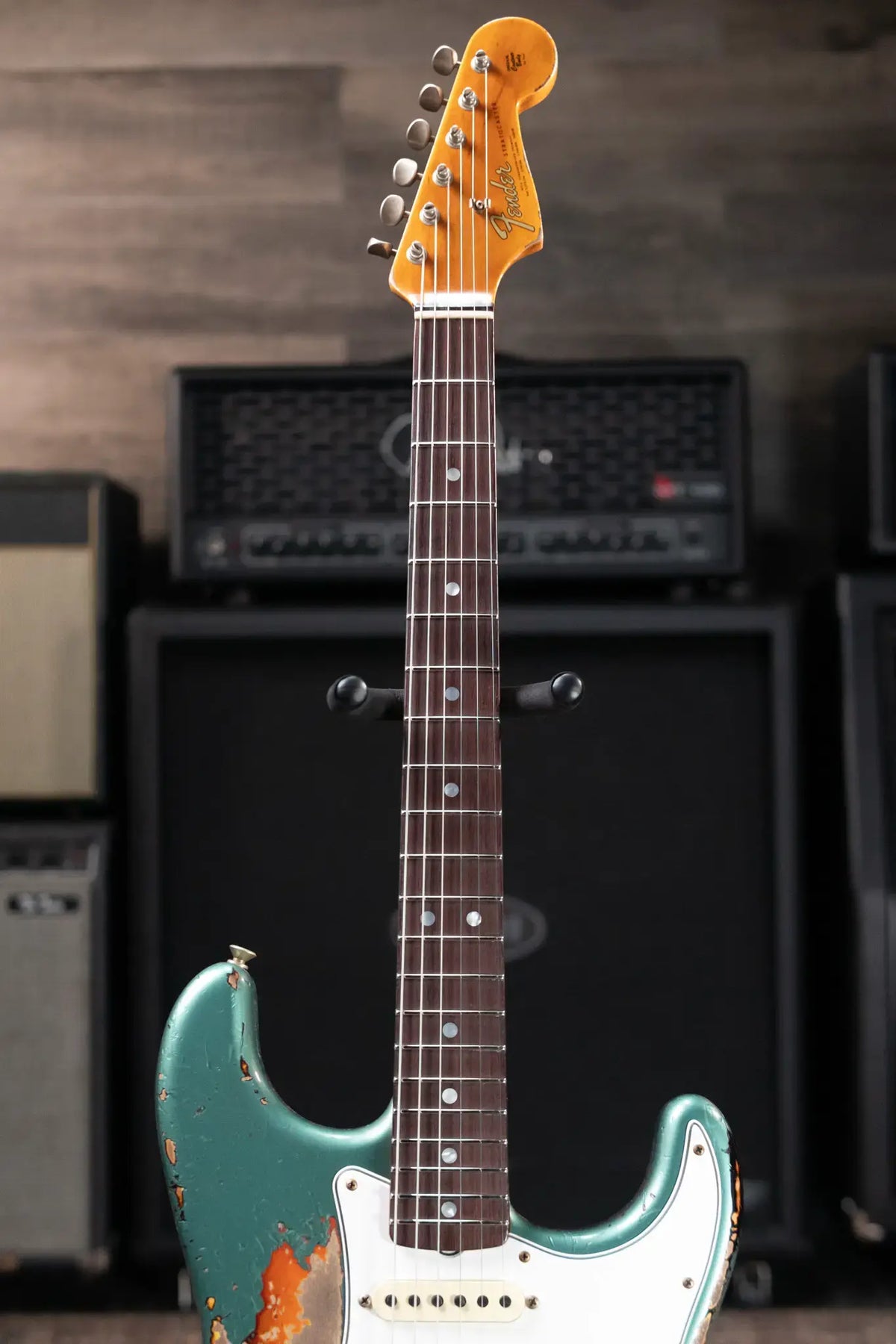 Fender Custom Shop 1965 Stratocaster Super Heavy Relic Electric Guitar - Super Faded Aged Sherwood Green Metallic over 3-Color Sunburst with Hardshell Case
