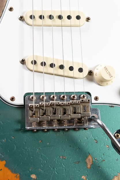 Fender Custom Shop 1965 Stratocaster Super Heavy Relic Electric Guitar - Super Faded Aged Sherwood Green Metallic over 3-Color Sunburst with Hardshell Case