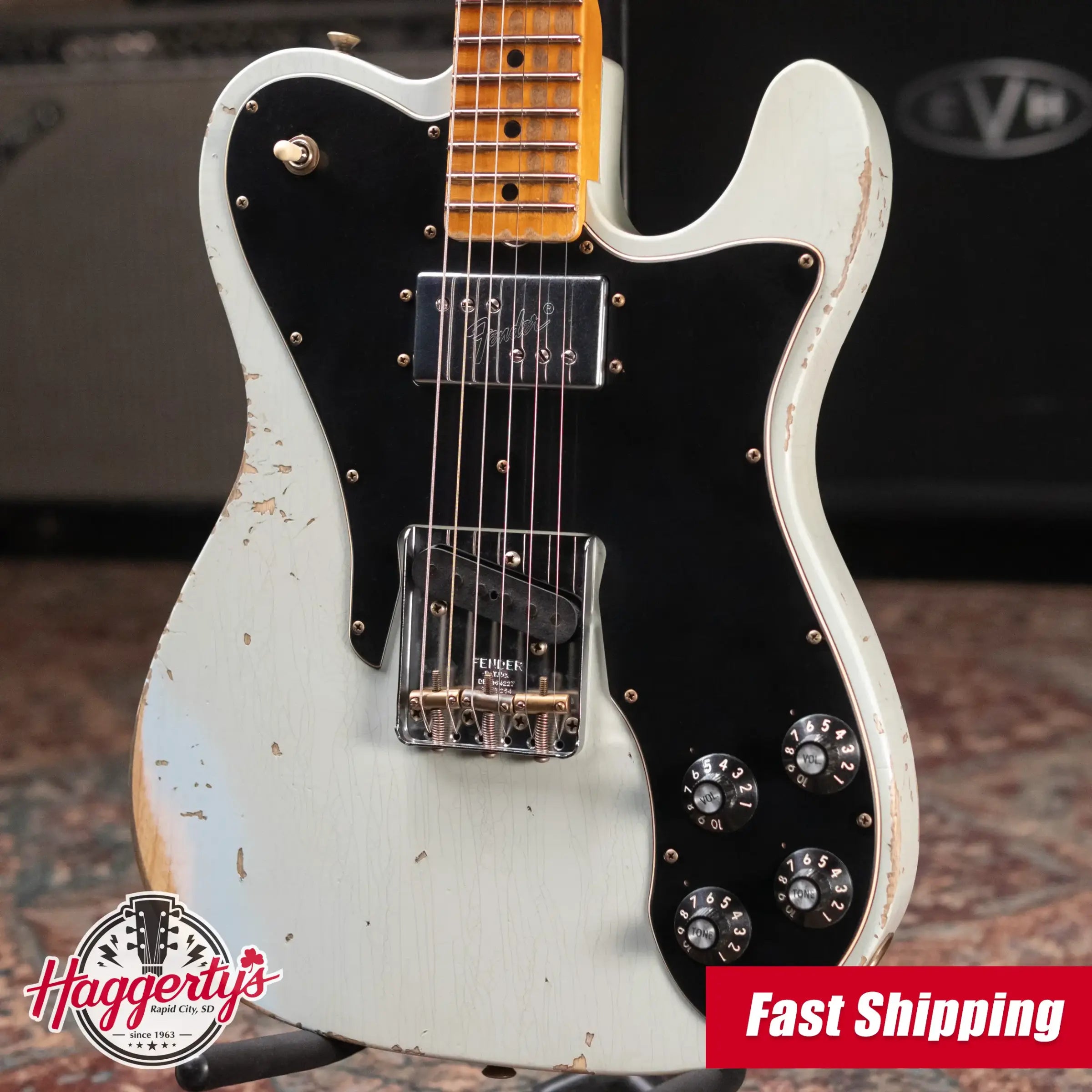 Fender Custom Shop 1970s Tele Custom Heavy Relic, Quartersawn Maple Fingerboard Electric Guitar - Super Faded Aged Sonic Blue with Hardshell Case