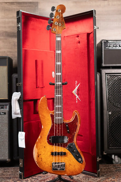 Fender Custom Shop Artisan Maple Burl Relic Jazz Bass - Honey Burst with Hardshell Case