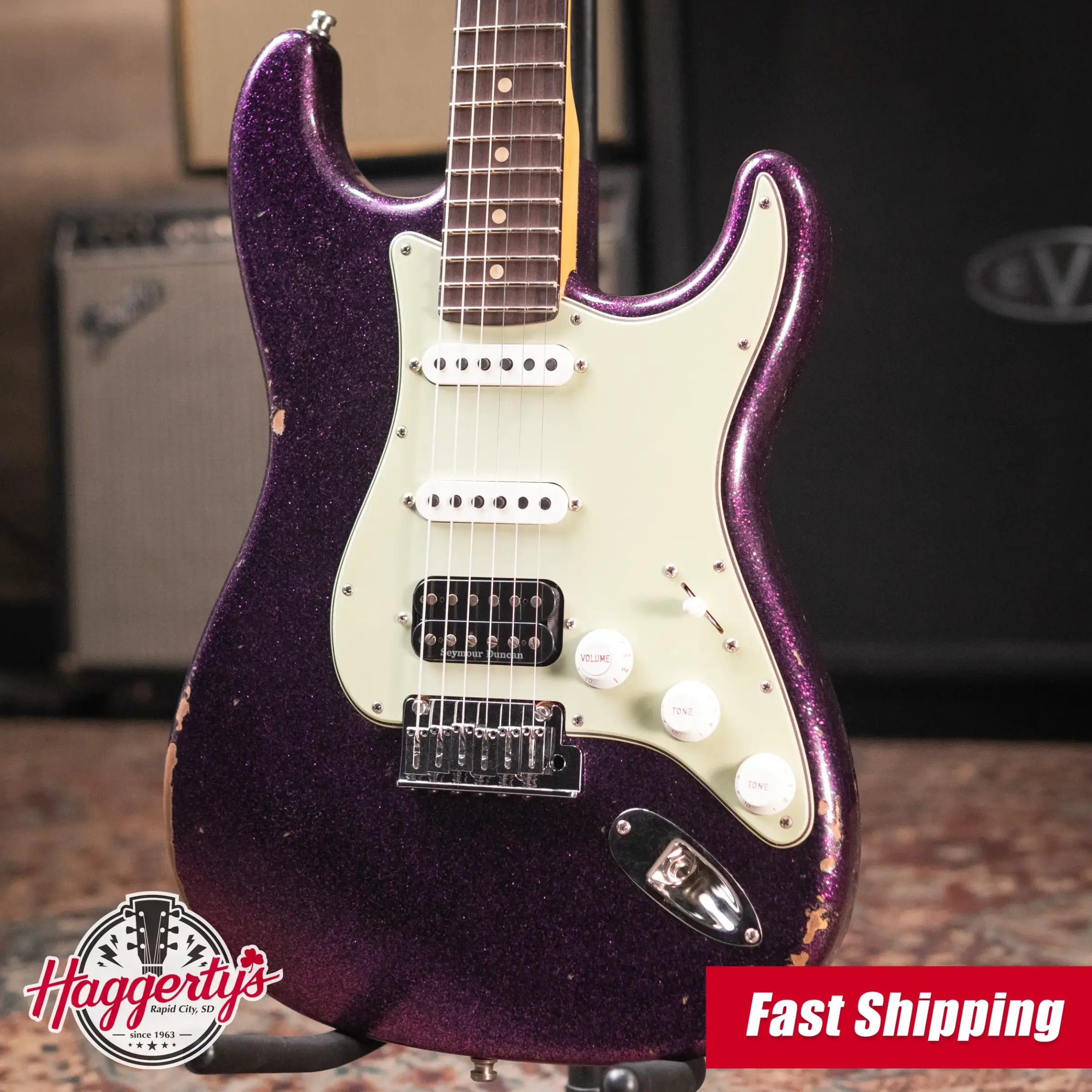 Fender Custom Shop Custom Deluxe HB S-1 Strat Relic Electric Guitar - Magenta Sparkle with Closet Classic Hardware and Hardshell Case