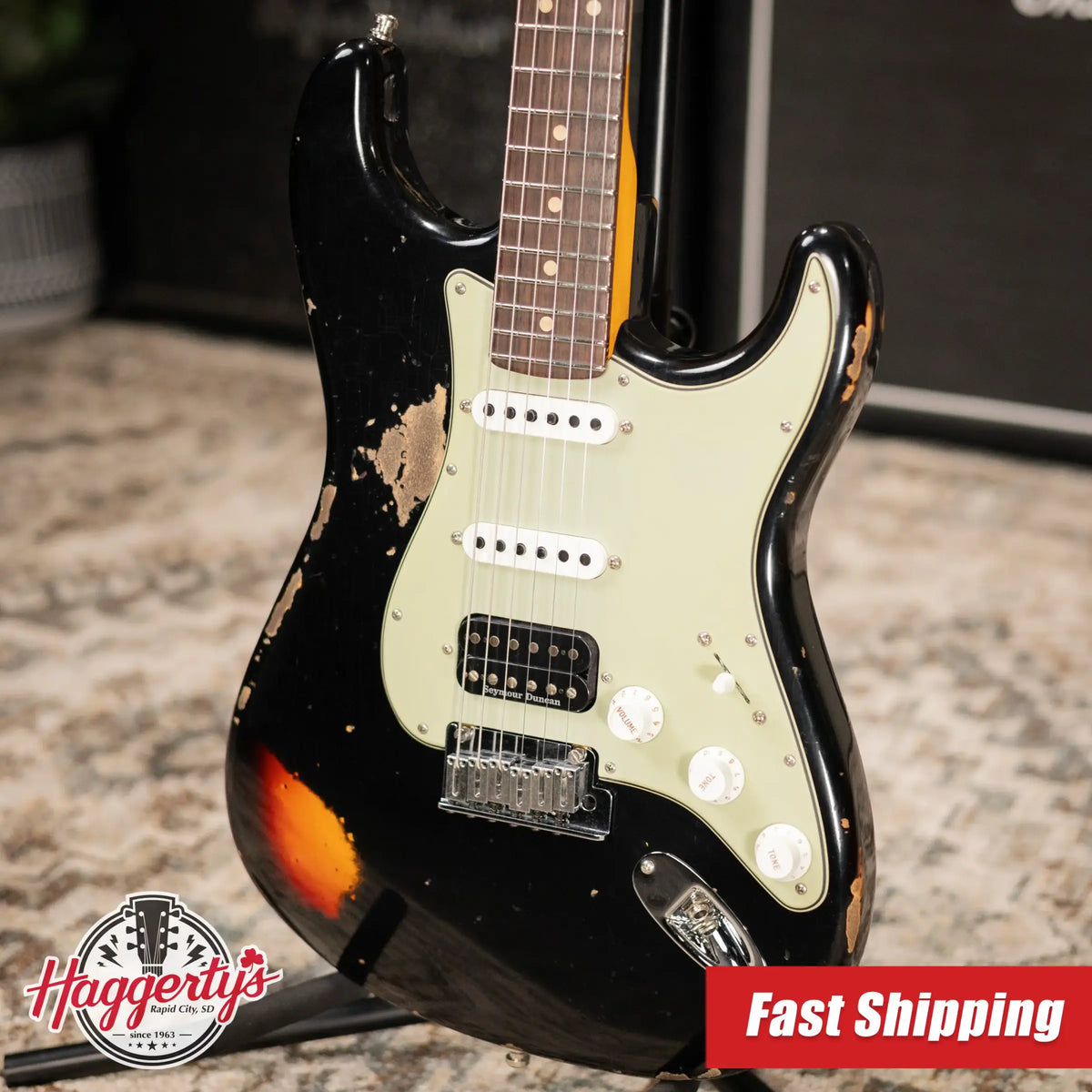 Fender Custom Shop LR25-CUST DLX HBS-1 Heavy Relic Stratocaster Electric Guitar - Black over 3-Tone Sunburst with Hardshell Case