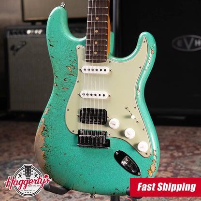 Fender Custom Shop LR25-Custom Deluxe HBS-1 Stratocaster Heavy Relic Electric Guitar - Seafoam Green Sparkle/3-Color Sunburst with Hardshell Case