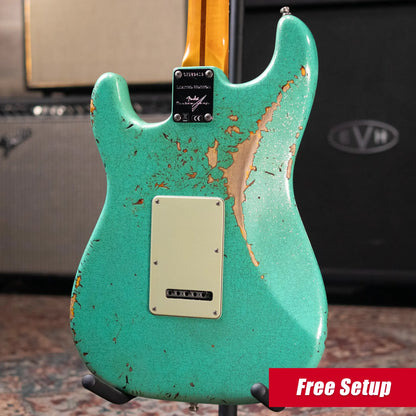 Fender Custom Shop LR25-Custom Deluxe HBS-1 Stratocaster Heavy Relic Electric Guitar - Seafoam Green Sparkle/3-Color Sunburst with Hardshell Case