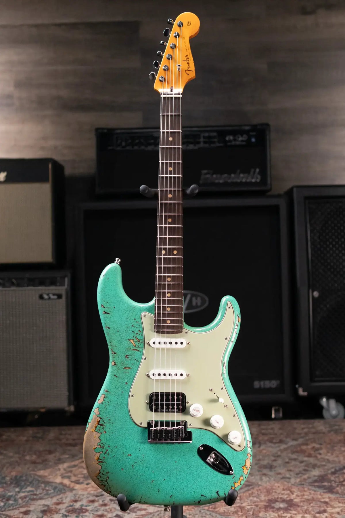 Fender Custom Shop LR25-Custom Deluxe HBS-1 Stratocaster Heavy Relic Electric Guitar - Seafoam Green Sparkle/3-Color Sunburst with Hardshell Case