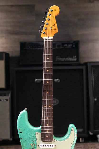 Fender Custom Shop LR25-Custom Deluxe HBS-1 Stratocaster Heavy Relic Electric Guitar - Seafoam Green Sparkle/3-Color Sunburst with Hardshell Case