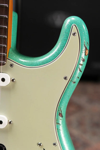 Fender Custom Shop LR25-Custom Deluxe HBS-1 Stratocaster Heavy Relic Electric Guitar - Seafoam Green Sparkle/3-Color Sunburst with Hardshell Case