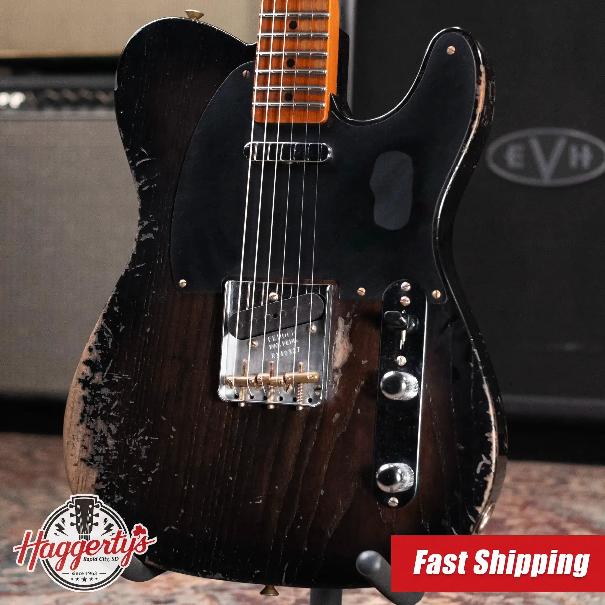 Fender Custom Shop Limited Edition Roasted Reverse '50s Telecaster Heavy Relic Electric Guitar - Ebony Transparent with Hardshell Case