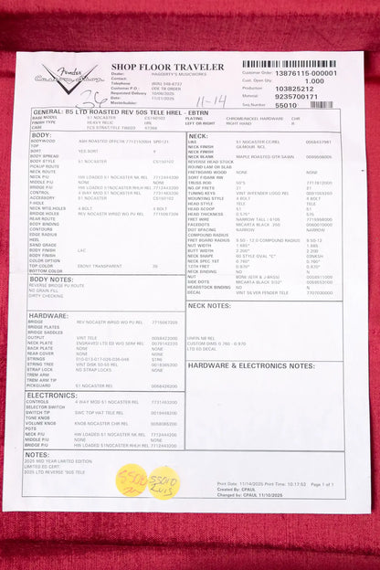 Fender Custom Shop Limited Edition Roasted Reverse '50s Telecaster Heavy Relic Electric Guitar - Ebony Transparent with Hardshell Case