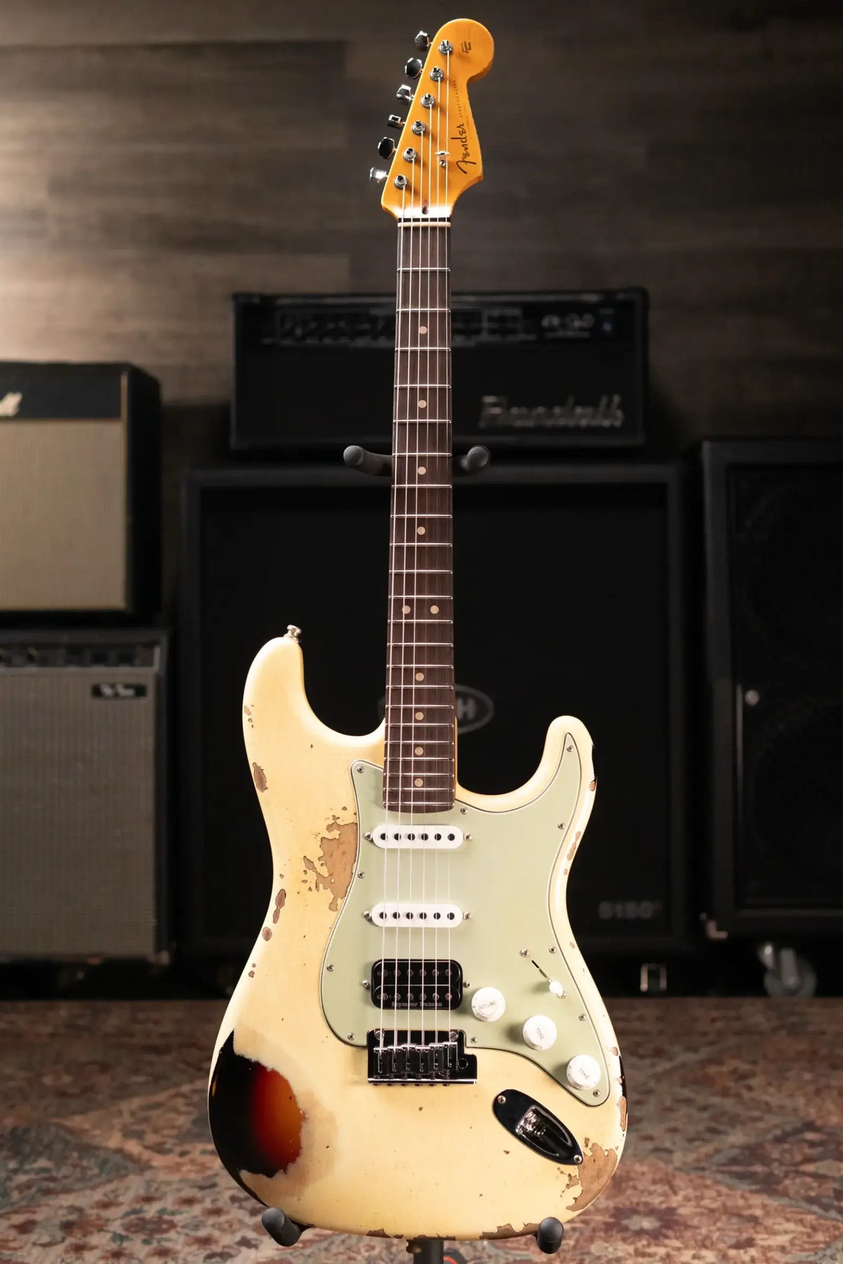 Fender Custom Shop NAMM 2026 Custom Deluxe Heavy Relic HBS-1 Stratocaster Electric Guitar - Aged Vintage White over 3-Tone Sunburst with Hardshell Case