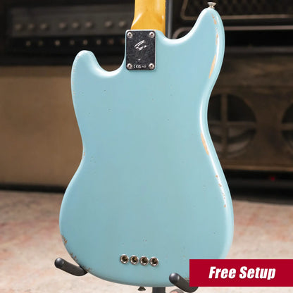 Fender JMJ Road Worn Mustang Bass - Faded Daphne Blue with Gig Bag