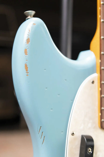 Fender JMJ Road Worn Mustang Bass - Faded Daphne Blue with Gig Bag