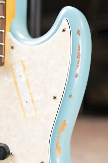 Fender JMJ Road Worn Mustang Bass - Faded Daphne Blue with Gig Bag