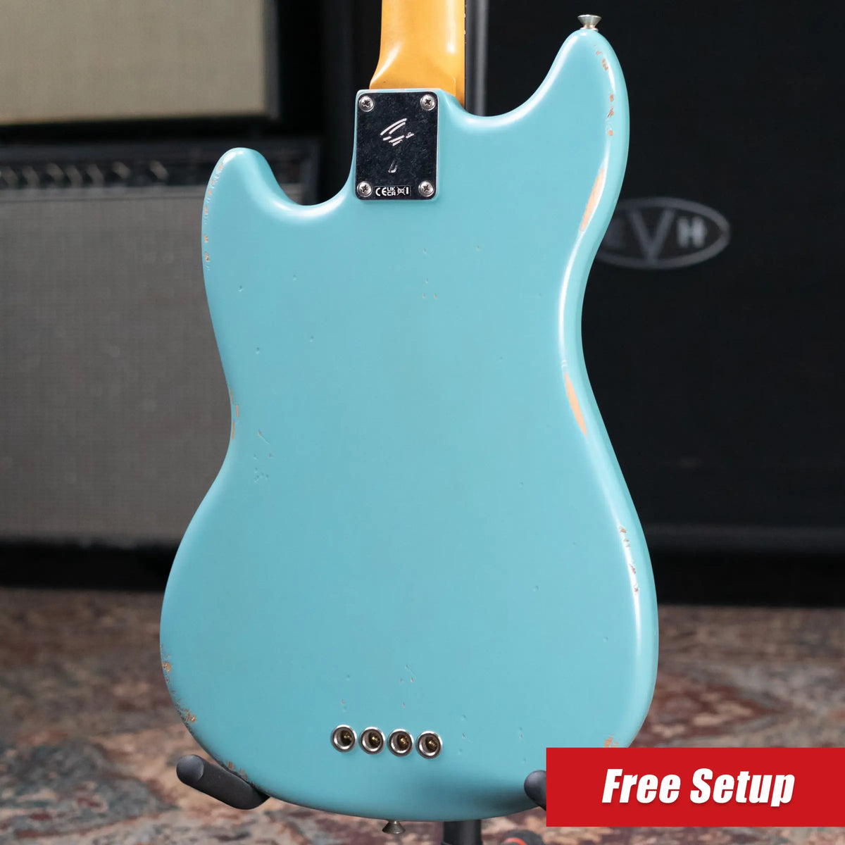 Fender JMJ Road Worn Mustang Bass - Faded Daphne Blue with Gig Bag