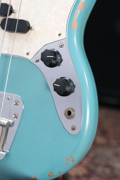 Fender JMJ Road Worn Mustang Bass - Faded Daphne Blue with Gig Bag