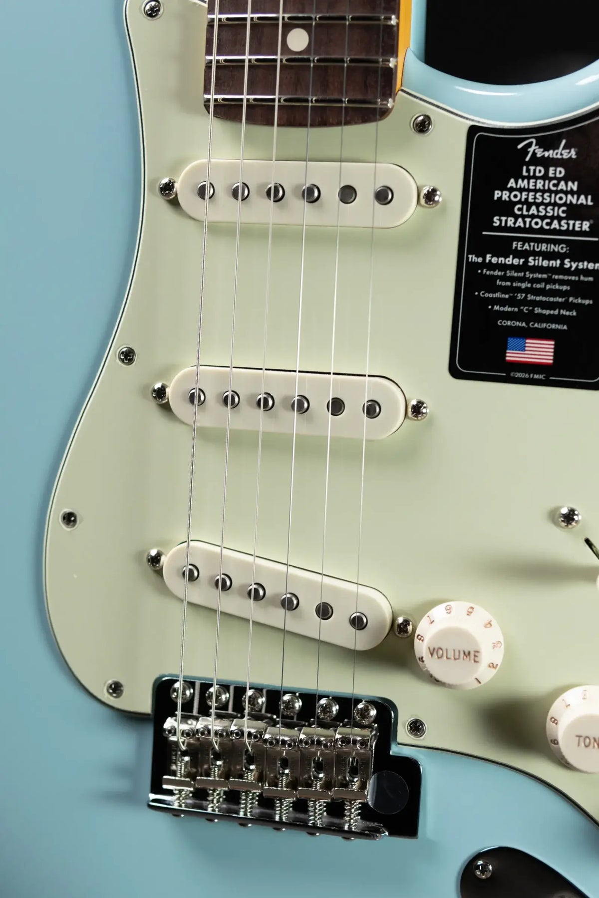 Fender Limited Edition American Professional Classic Stratocaster Electric Guitar - Featuring the Fender Silent System - Daphne Blue with Gig Bag
