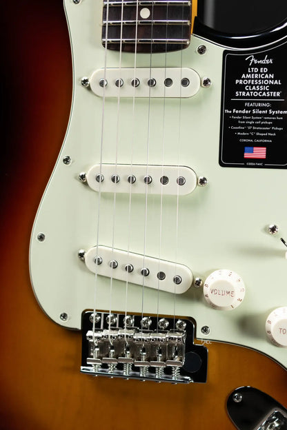 Fender Limited Edition American Professional Classic Stratocaster Electric Guitar Featuring the Silent Circuit - 3-Color Sunburst with Gig Bag