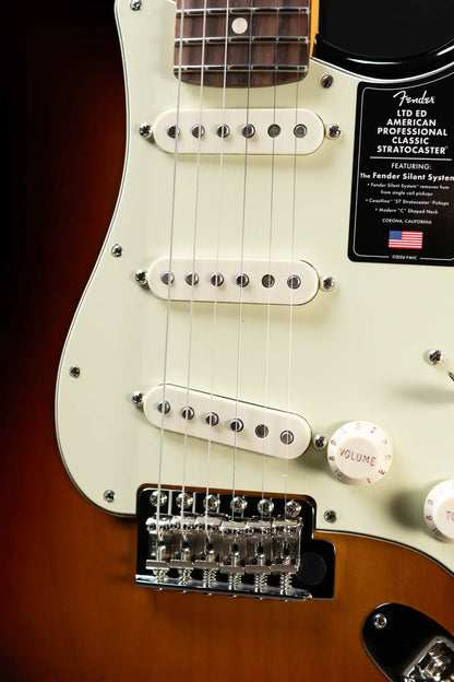 Fender Limited Edition American Professional Classic Stratocaster Electric Guitar - Featuring the Silent System - 3-Color Sunburst with Gig Bag