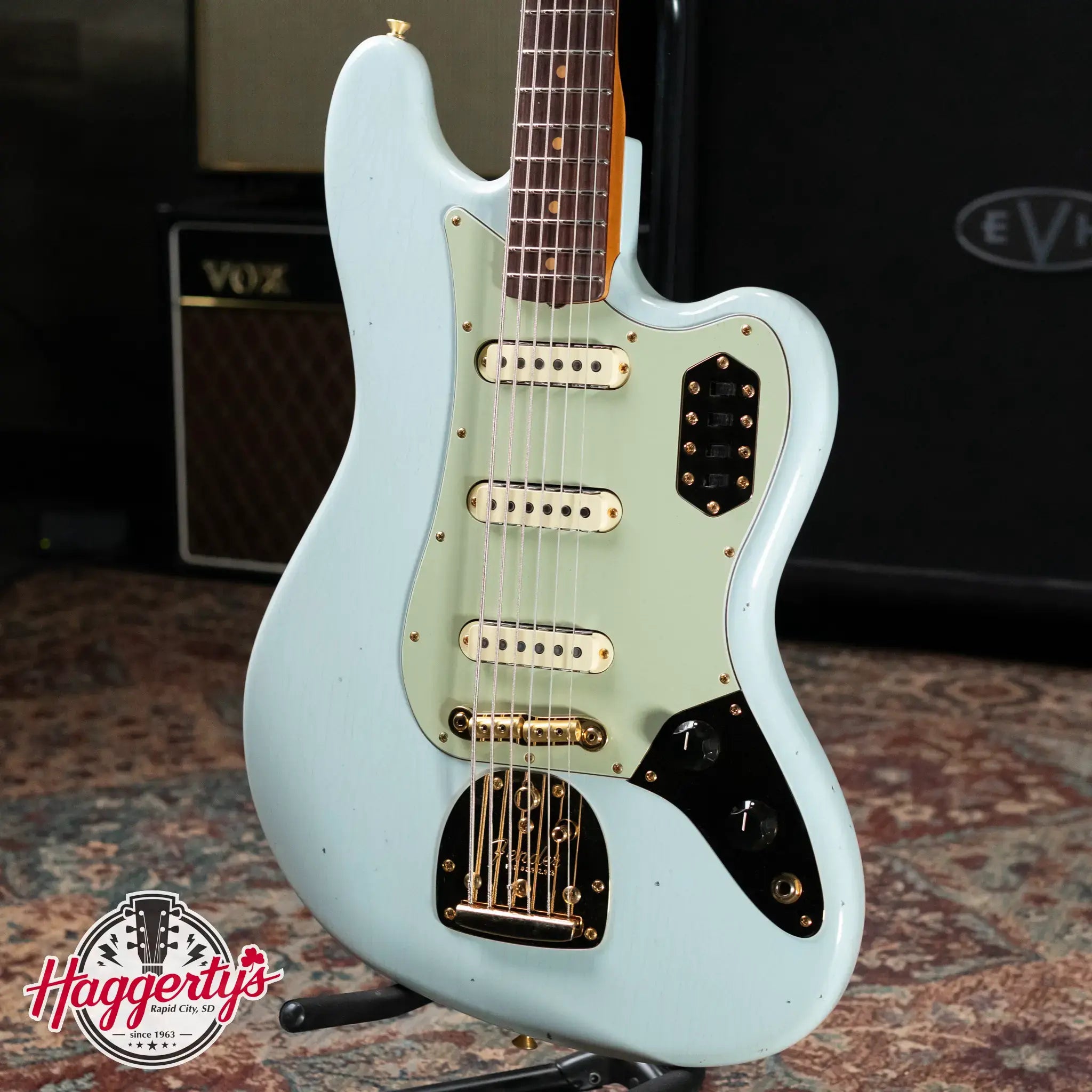 Fender NAMM 2025 #62 Custom Shop 1966 Bass VI Relic Time Machine Series Electric Bass - Faded Aged Sonic Blue with Hardshell Case