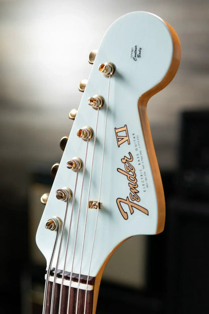 Fender NAMM 2025 #62 Custom Shop 1966 Bass VI Relic Time Machine Series Electric Bass - Faded Aged Sonic Blue with Hardshell Case
