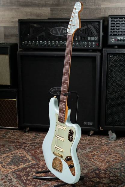 Fender NAMM 2025 #62 Custom Shop 1966 Bass VI Relic Time Machine Series Electric Bass - Faded Aged Sonic Blue with Hardshell Case
