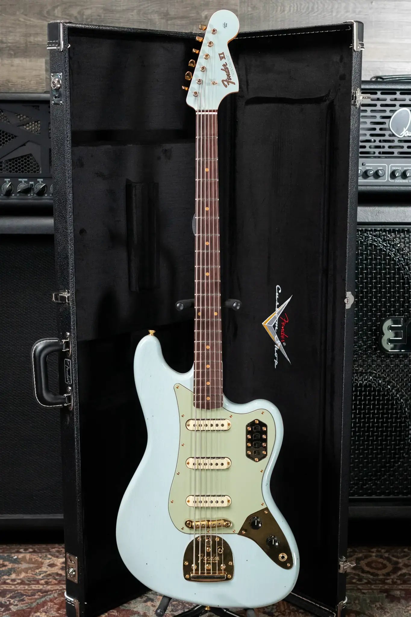 Fender NAMM 2025 #62 Custom Shop 1966 Bass VI Relic Time Machine Series Electric Bass - Faded Aged Sonic Blue with Hardshell Case