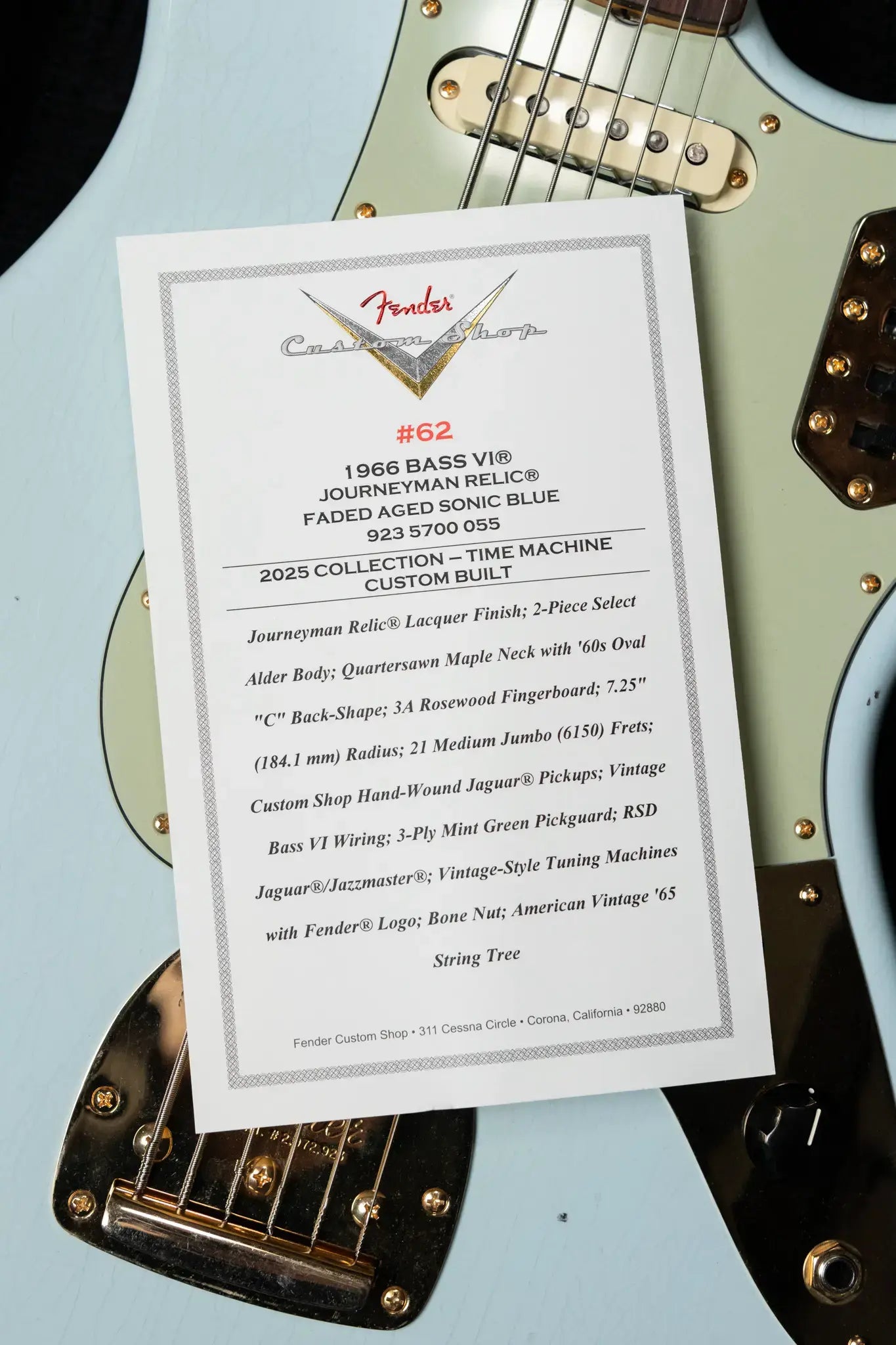 Fender NAMM 2025 #62 Custom Shop 1966 Bass VI Relic Time Machine Series Electric Bass - Faded Aged Sonic Blue with Hardshell Case