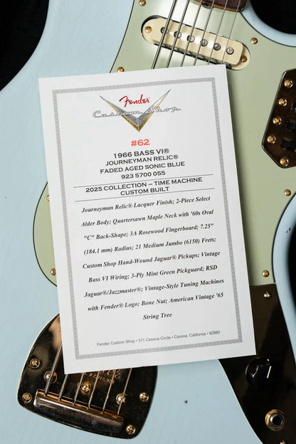 Fender NAMM 2025 #62 Custom Shop 1966 Bass VI Relic Time Machine Series Electric Bass - Faded Aged Sonic Blue with Hardshell Case