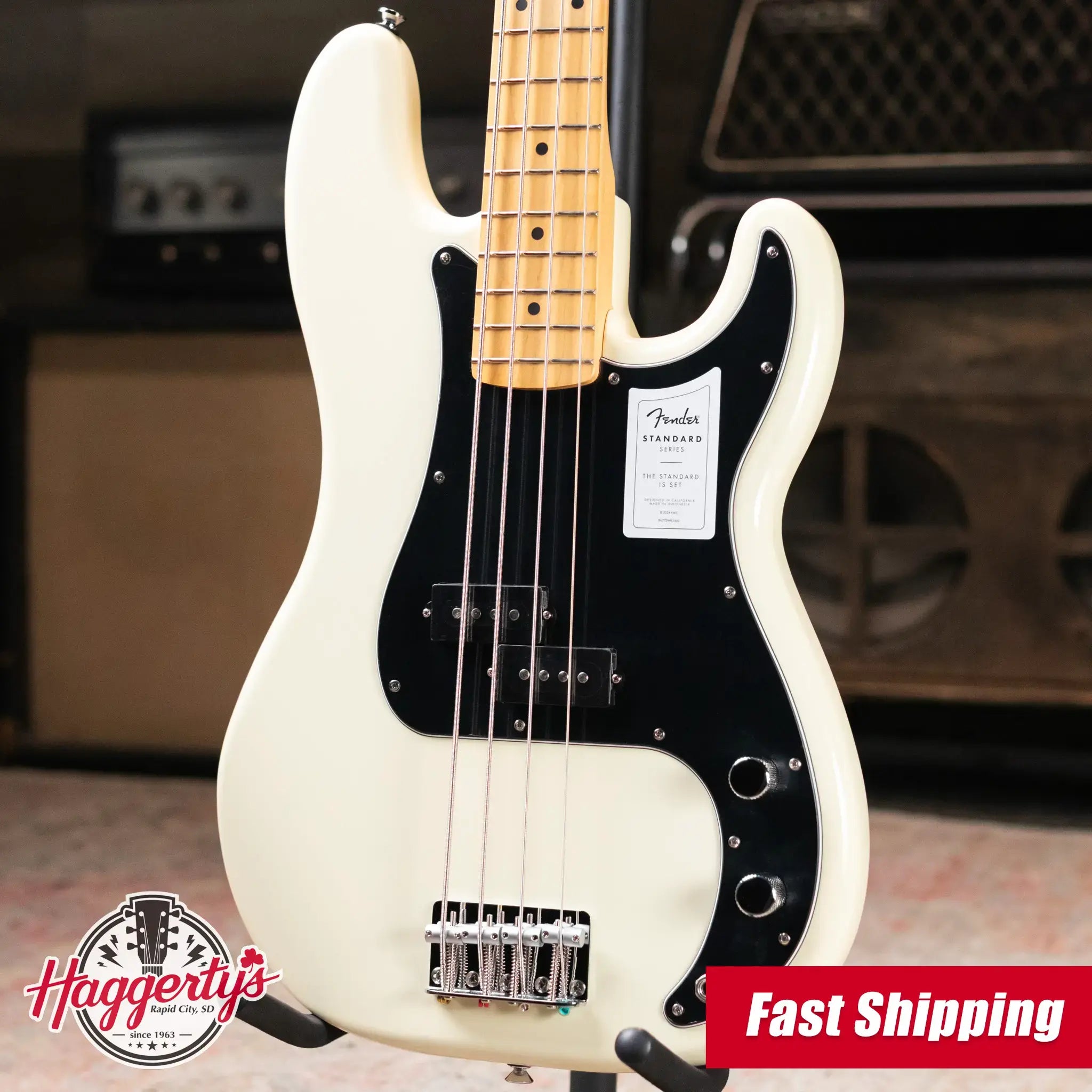 Fender Standard Precision Bass, Maple Fingerboard, Black Pickguard - Olympic White