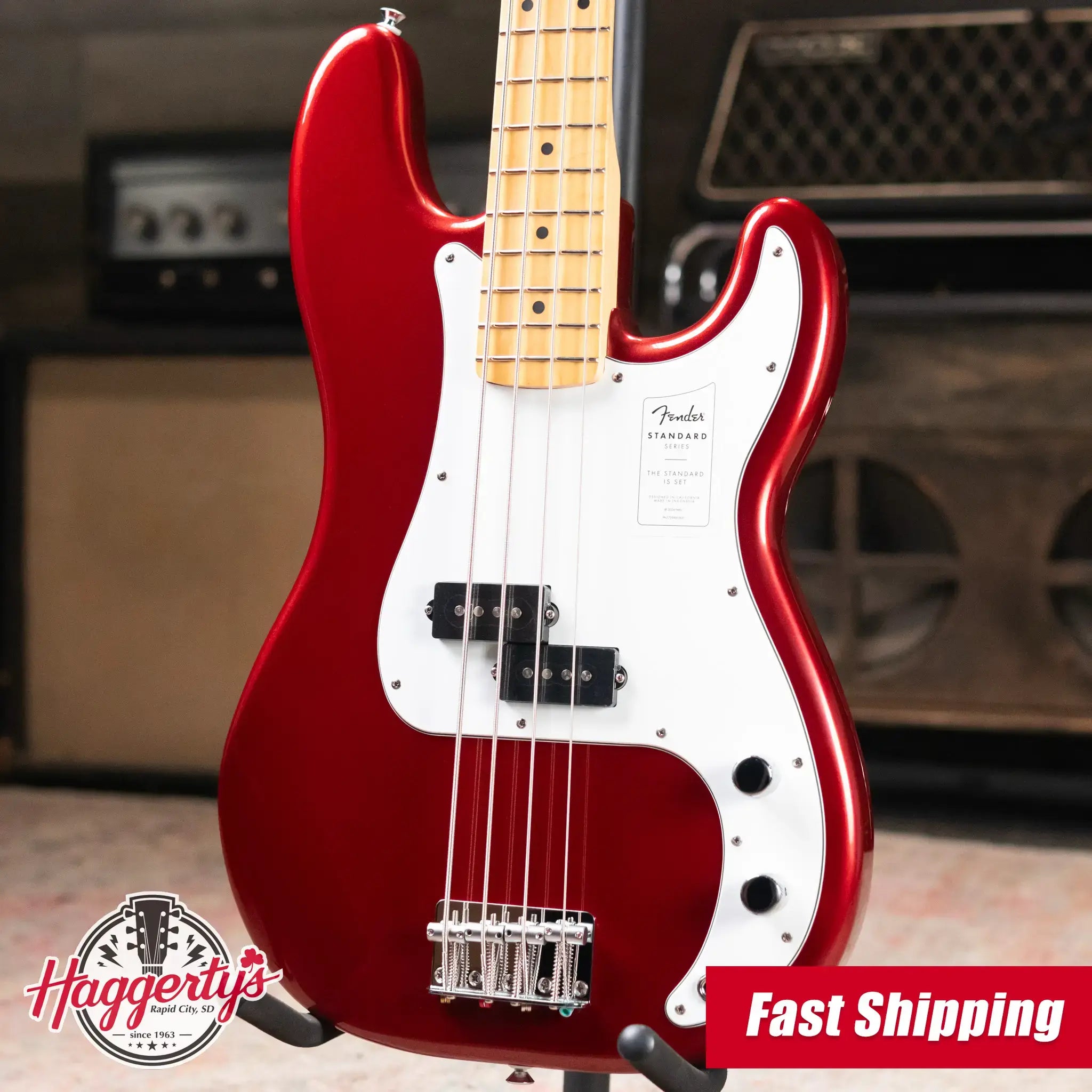 Fender Standard Precision Bass, Maple Fingerboard, White Pickguard - Candy Cola