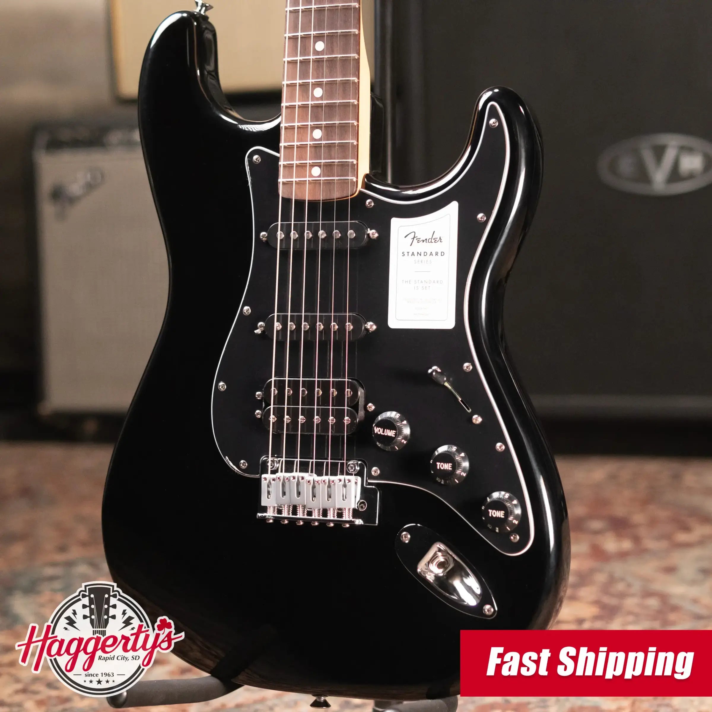 Fender Standard Stratocaster HSS, Laurel Fingerboard, Black Pickguard Electric Guitar - Black