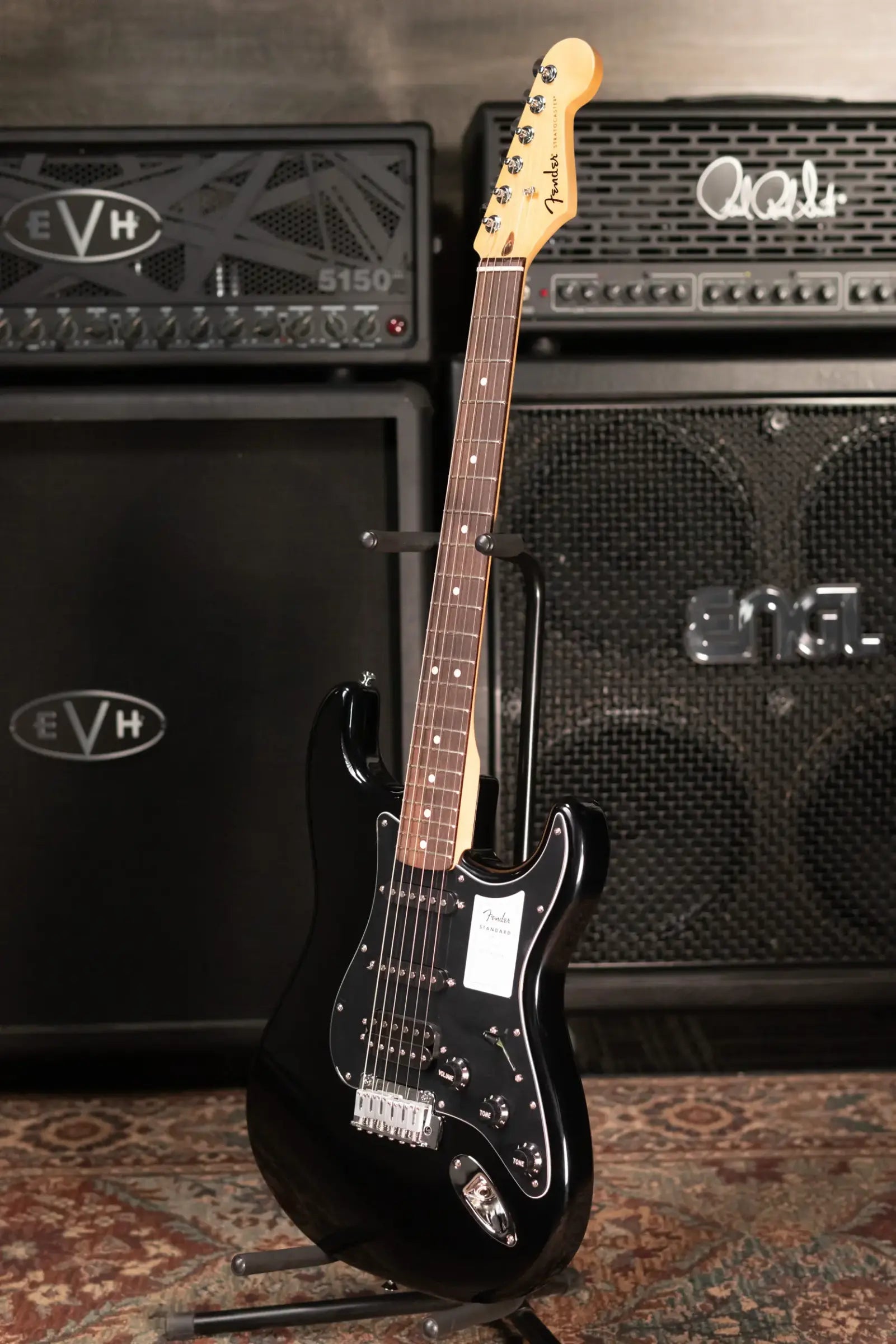 Fender Standard Stratocaster HSS, Laurel Fingerboard, Black Pickguard Electric Guitar - Black
